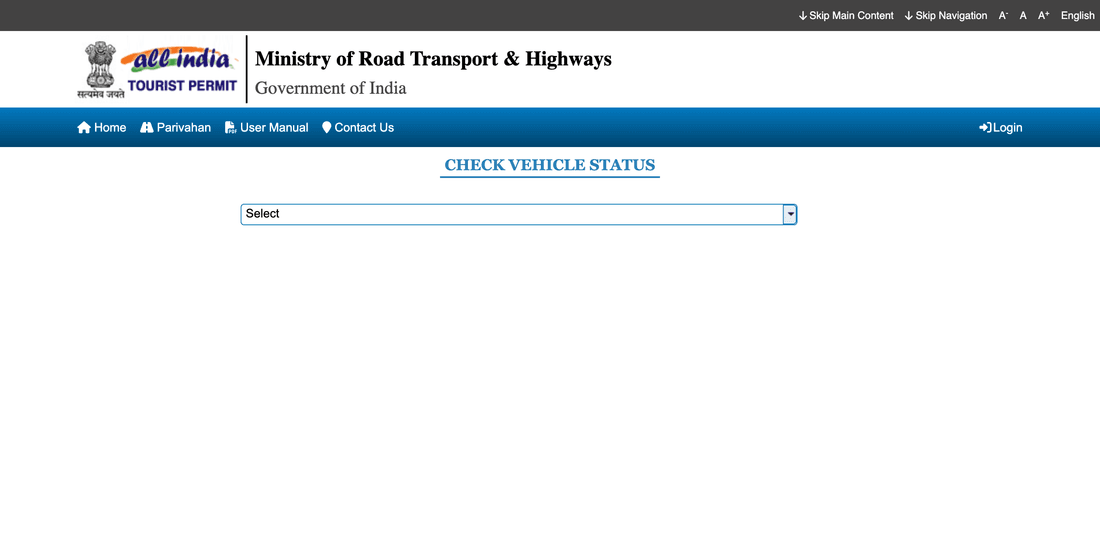 The AITP portal status-check screen used to look up an application by vehicle registration number